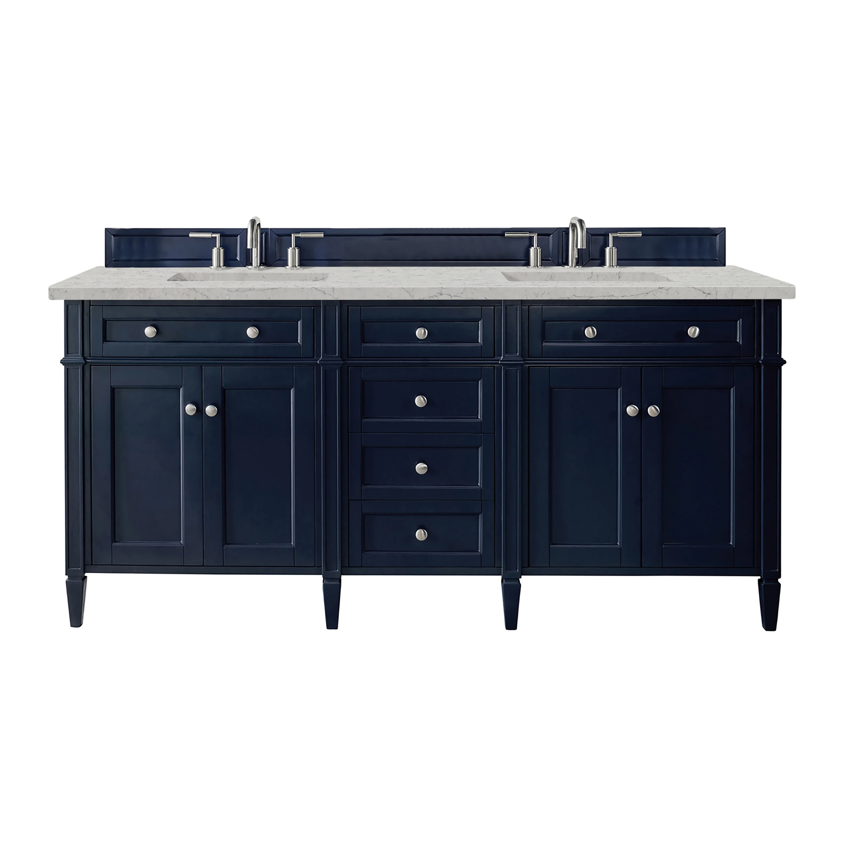 Brittany 72" Double Vanity, Victory Blue w/ 3 CM Eternal Jasmine Pearl Silestone Top