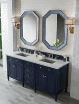 Brittany 72" Double Vanity, Victory Blue w/ 3 CM Eternal Jasmine Pearl Silestone Top