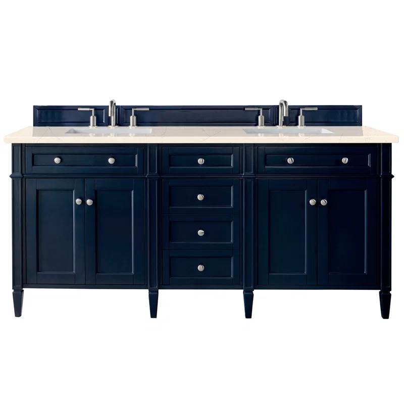 Brittany 72" Double Vanity, Victory Blue w/ 3 CM Eternal Marfil Silestone Top