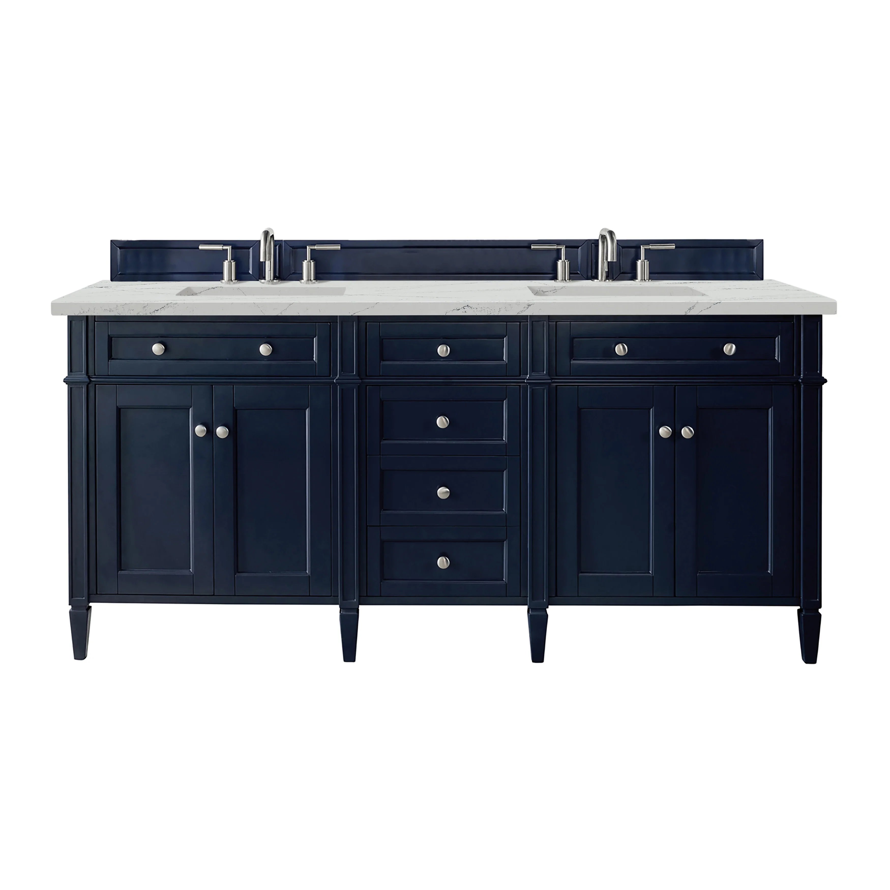 Brittany 72" Double Vanity, Victory Blue w/ 3 CM Ethereal Noctis Silestone Top