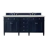 Brittany 72" Double Vanity, Victory Blue w/ 3 CM Ethereal Noctis Silestone Top