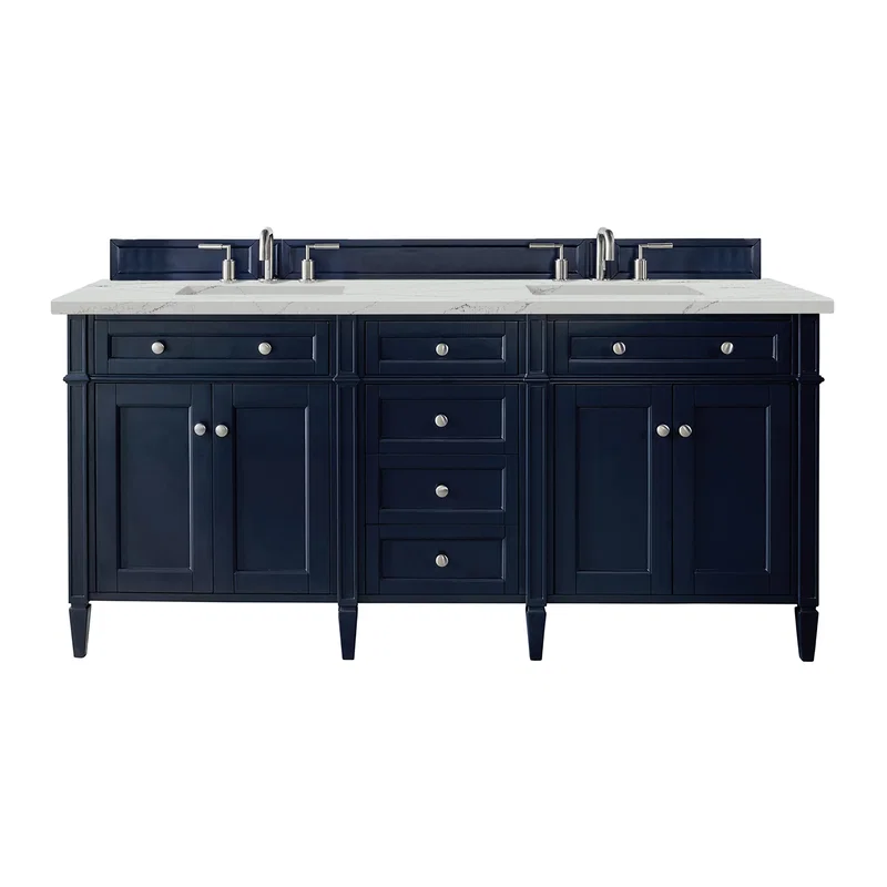 Brittany 72" Double Vanity, Victory Blue w/ 3 CM Ethereal Noctis Silestone Top