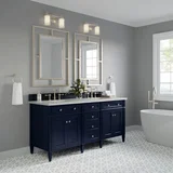 Brittany 72" Double Vanity, Victory Blue w/ 3 CM Ethereal Noctis Silestone Top