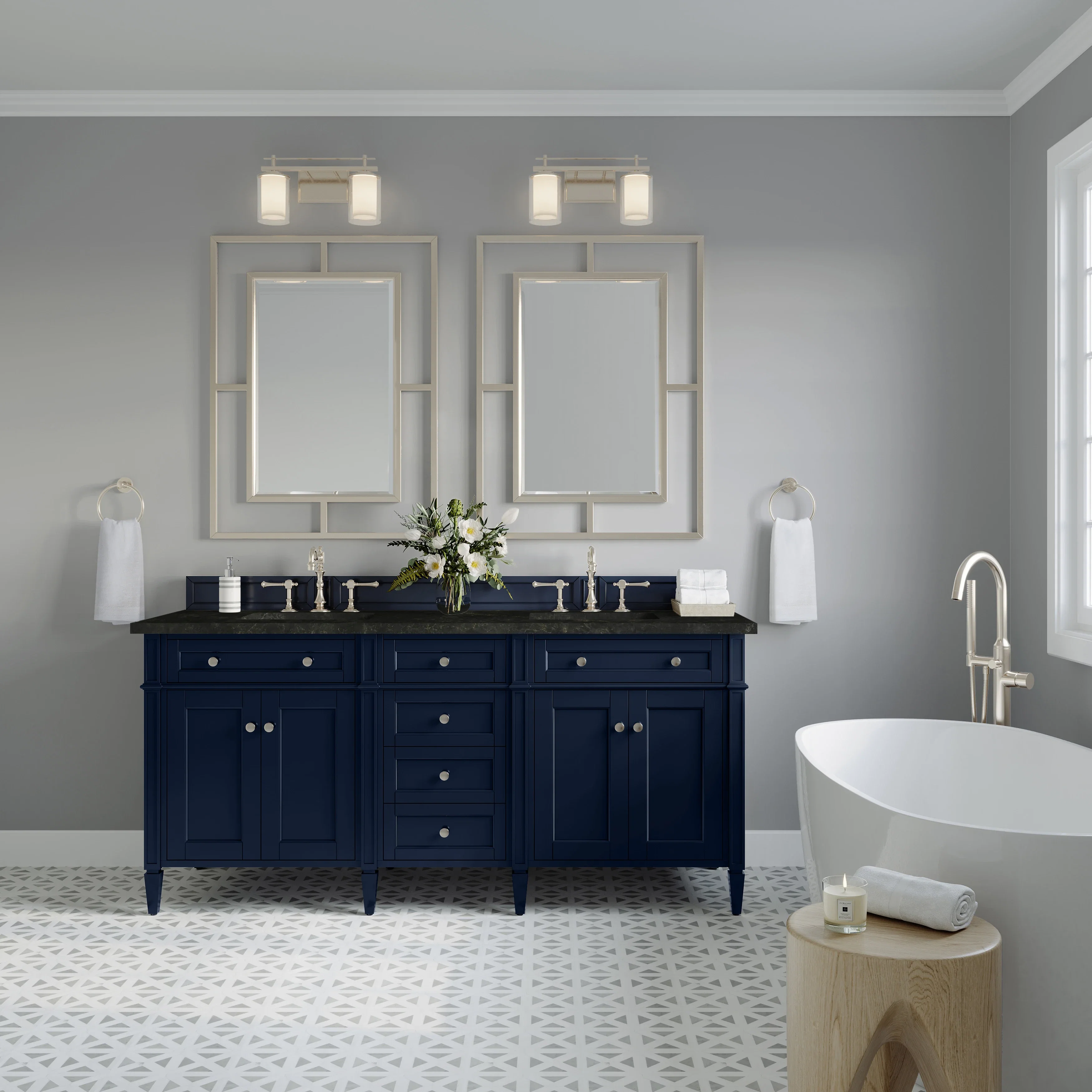 Brittany 72" Double Vanity, Victory Blue, w/ 3 CM Phantome Eclos Top