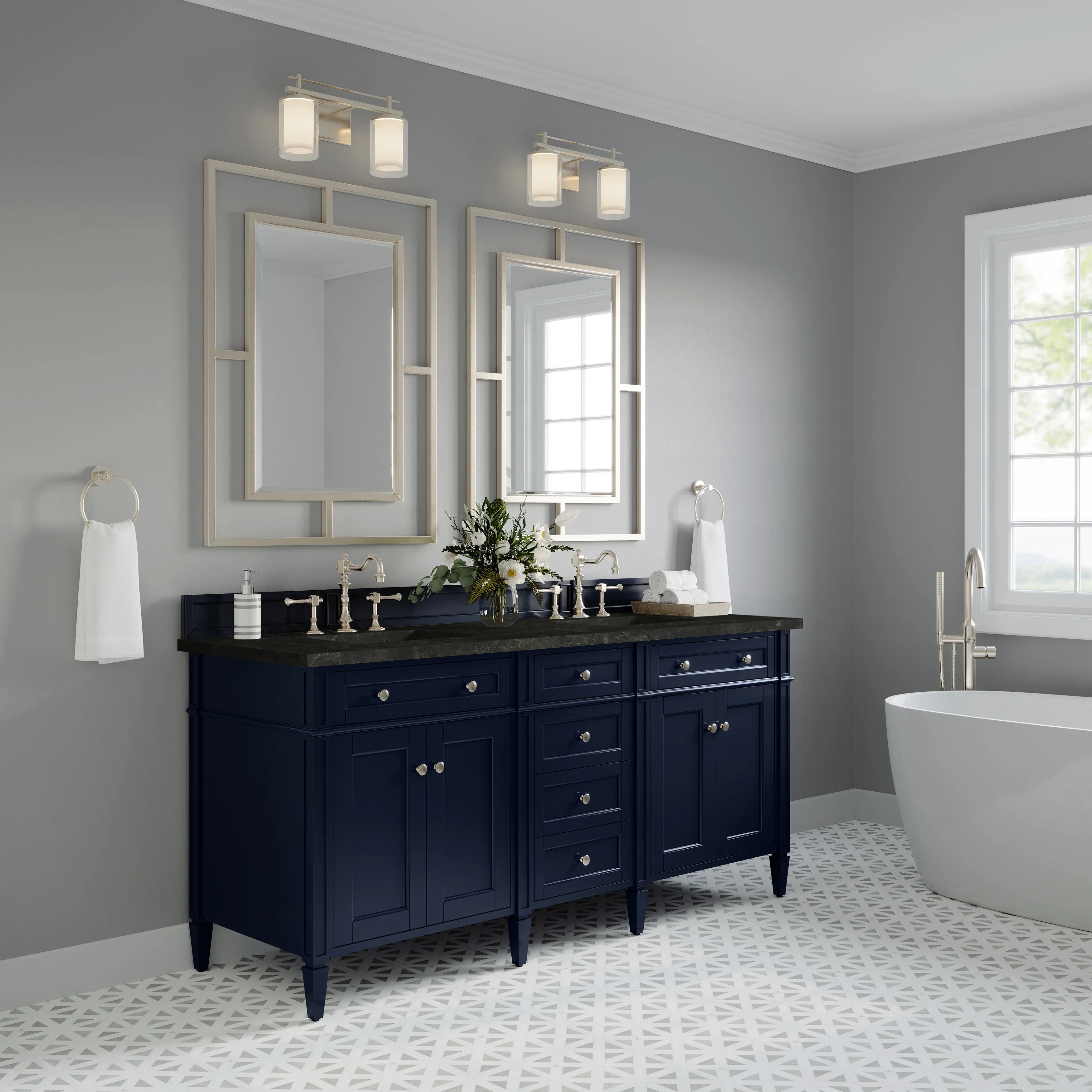 Brittany 72" Double Vanity, Victory Blue, w/ 3 CM Phantome Eclos Top