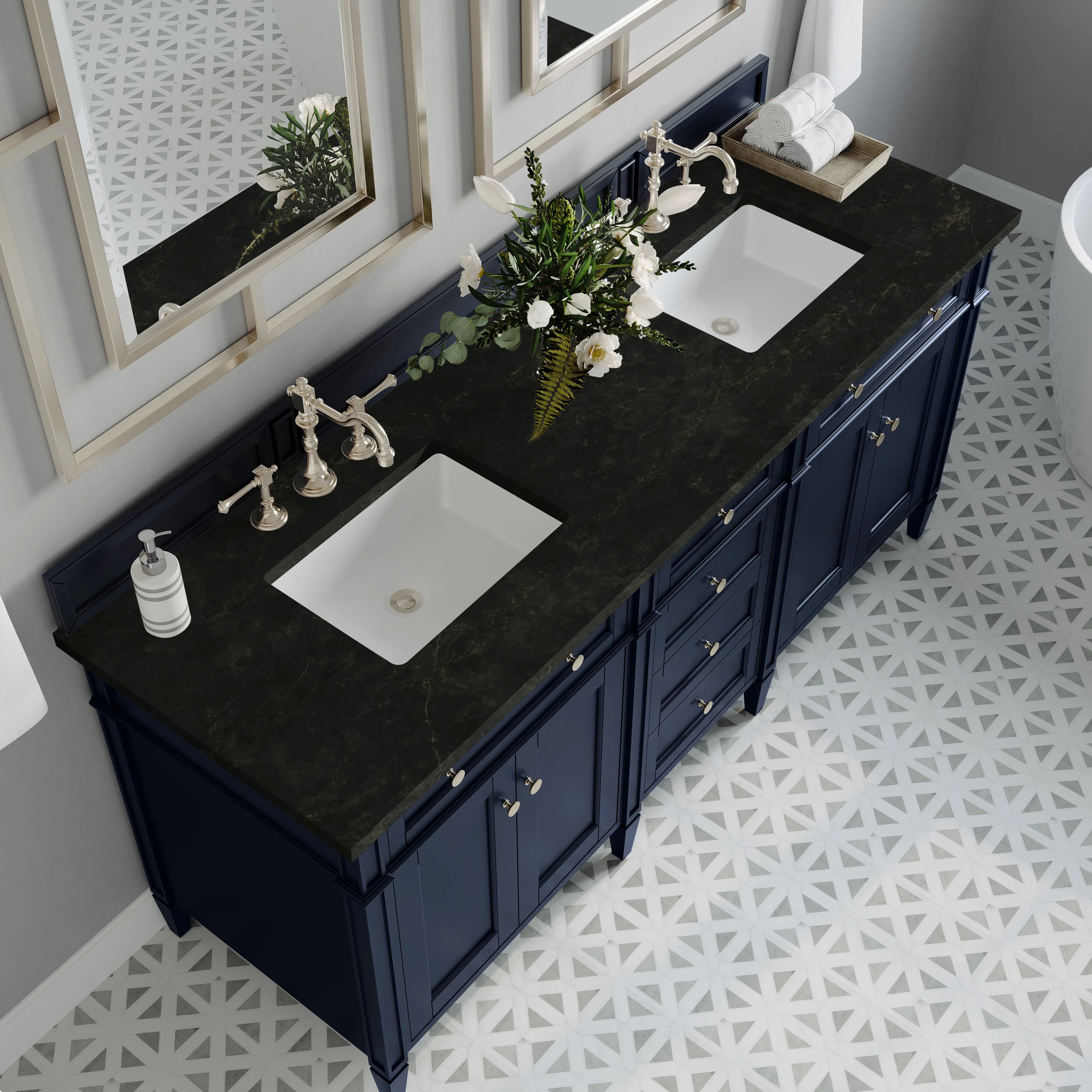 Brittany 72" Double Vanity, Victory Blue, w/ 3 CM Phantome Eclos Top