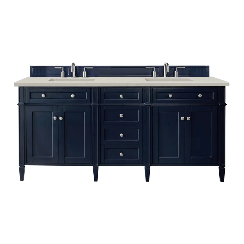 Brittany 72" Double Vanity, Victory Blue, w/ 3 CM Siberian Silestone Top