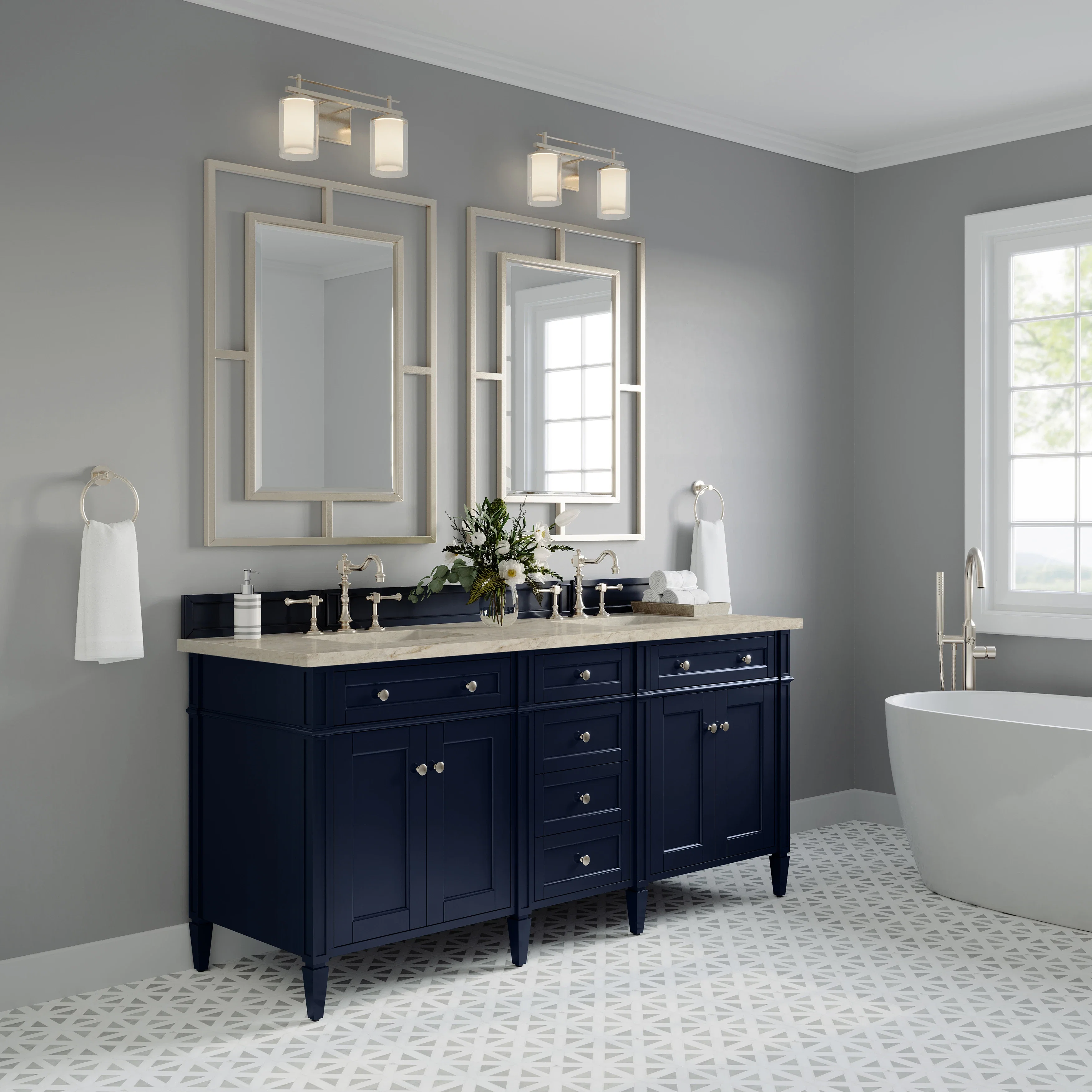 Brittany 72" Double Vanity, Victory Blue, w/ 3 CM Tajnar Eclos Top