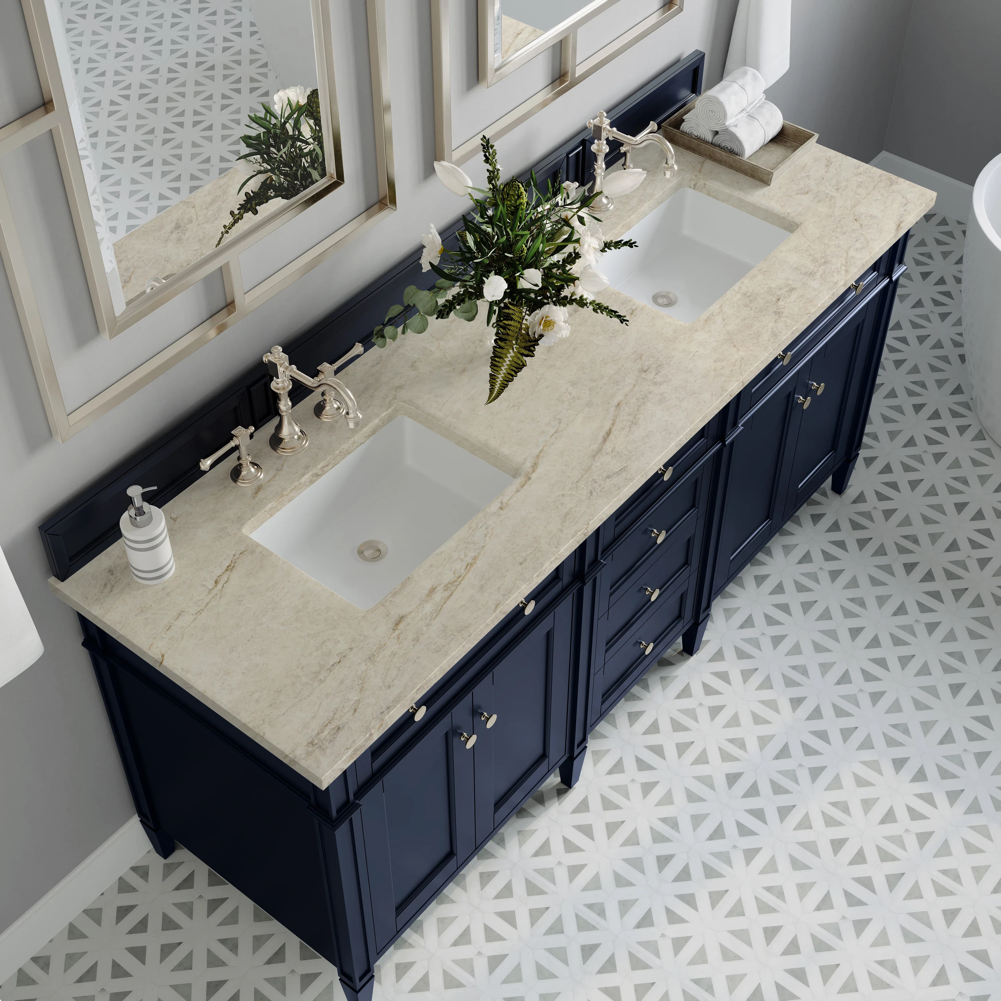 Brittany 72" Double Vanity, Victory Blue, w/ 3 CM Tajnar Eclos Top