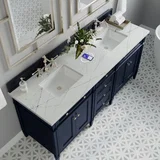 Brittany 72" Double Vanity, Victory Blue w/ 3 CM Ethereal Noctis Silestone Top w/FreePower Wireless Charger