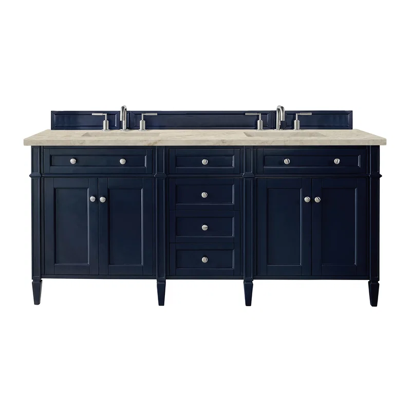 Brittany 72" Double Vanity, Victory Blue, w/ 3 CM Tajnar Eclos Top w/FreePower Wireless Charger