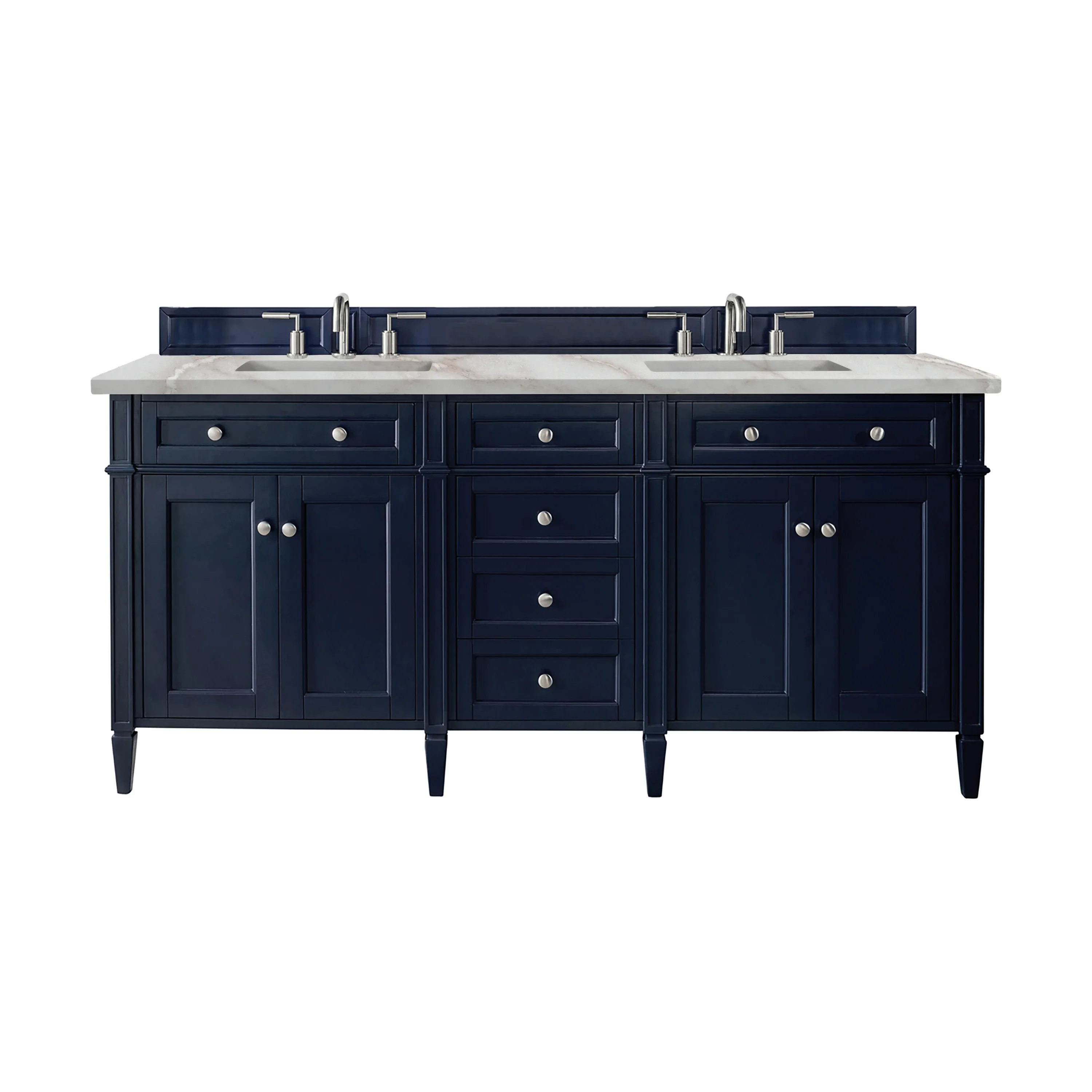 Brittany 72" Double Vanity, Victory Blue w/ 3 CM Victorian Silver Silestone Top w/FreePower Wireless Charger