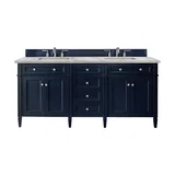 Brittany 72" Double Vanity, Victory Blue w/ 3 CM Victorian Silver Silestone Top w/FreePower Wireless Charger