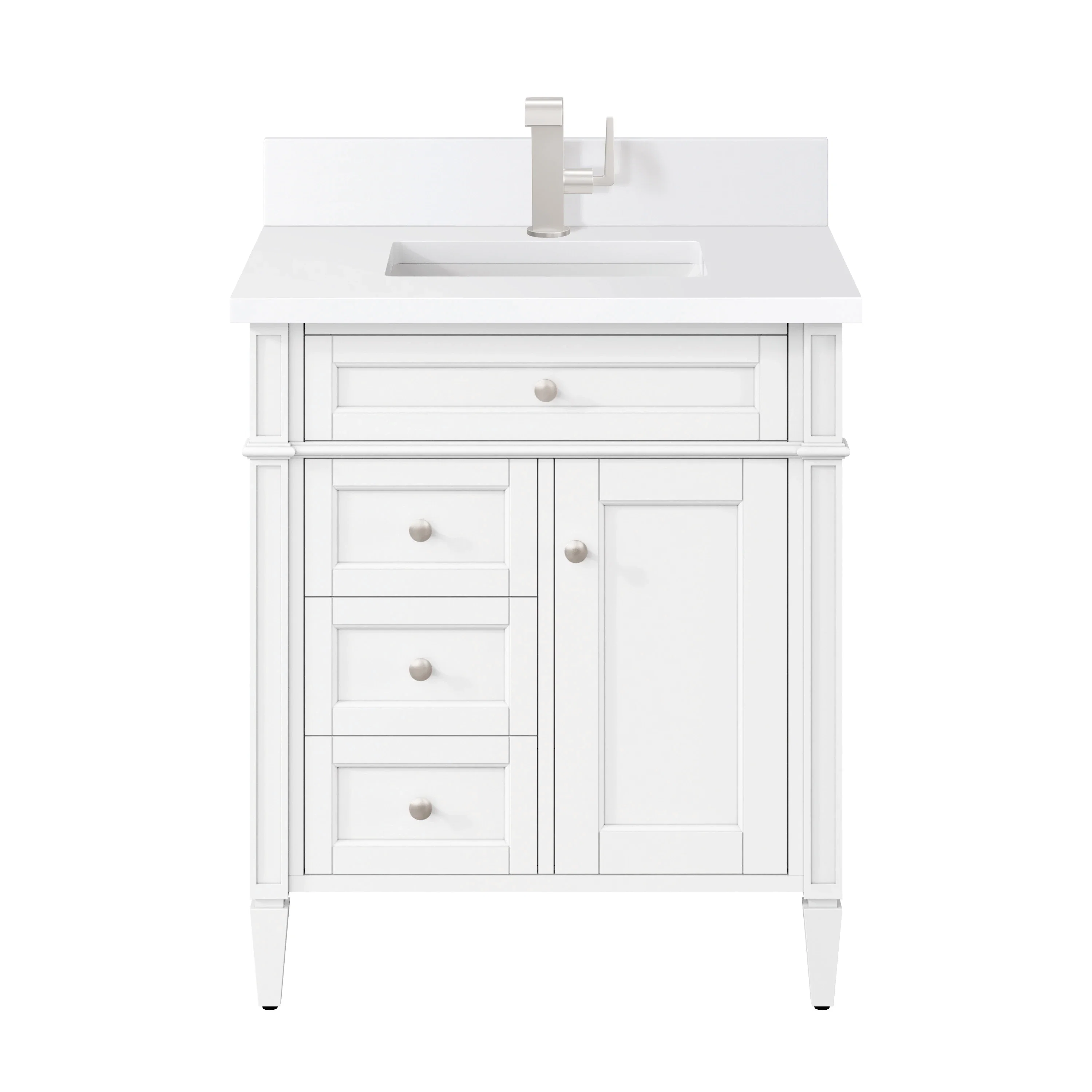 Brittany 30" Single Vanity, Bright White, w/ Single Hole 3 CM White Zeus Silestone Top & Backsplash