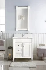 Brittany 30" Single Vanity, Bright White, w/ Single Hole 3 CM White Zeus Silestone Top & Backsplash