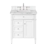 Brittany 30" Single Vanity, Bright White w/ 3 CM Carrara Marble Top