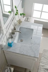 Brittany 30" Single Vanity, Bright White w/ 3 CM Carrara Marble Top