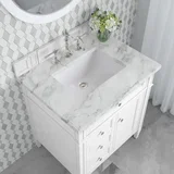 Brittany 30" Single Vanity, Bright White w/ 3 CM Carrara Marble Top
