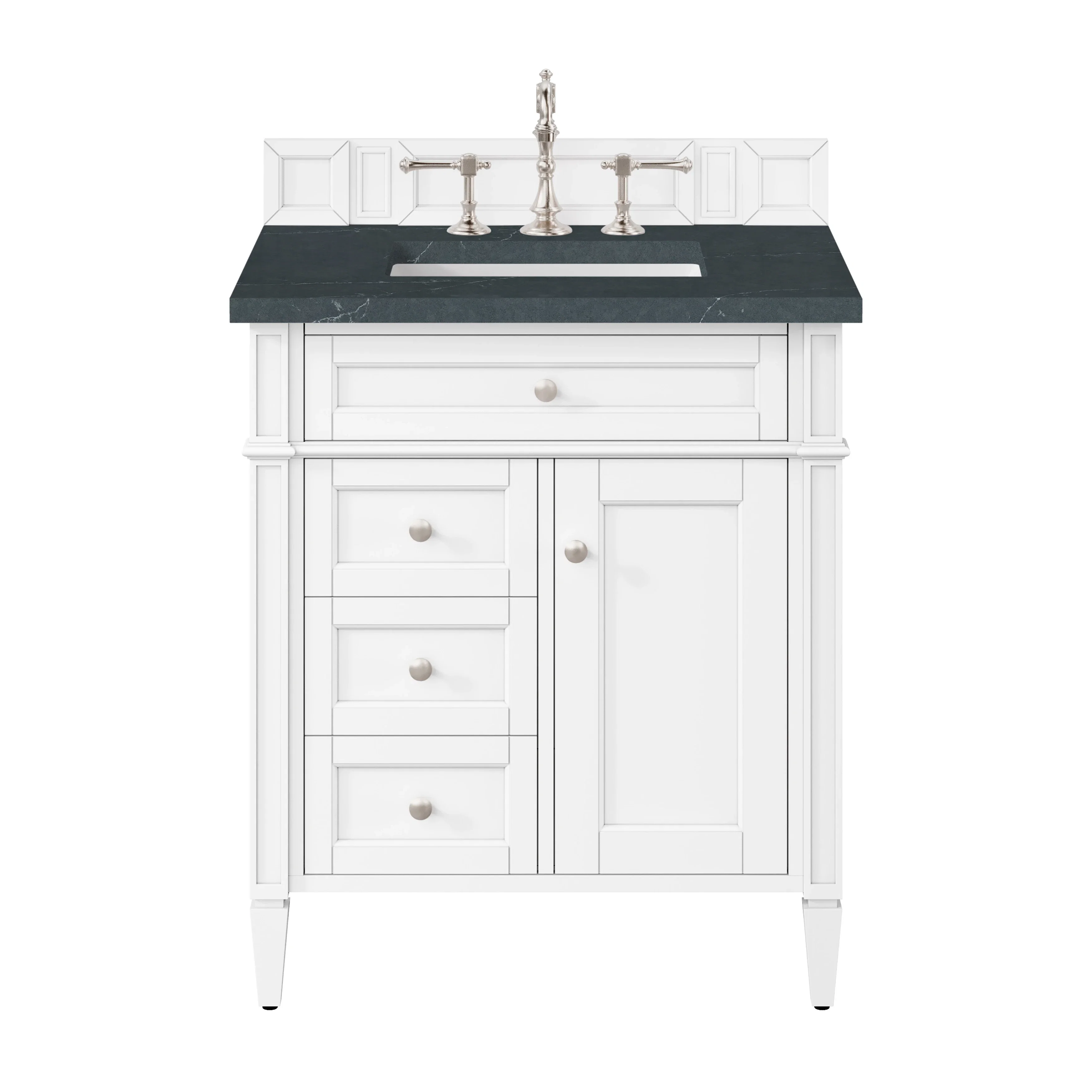 Brittany 30" Single Vanity, Bright White, w/ 3 CM Charcoal Soapstone Silestone Top