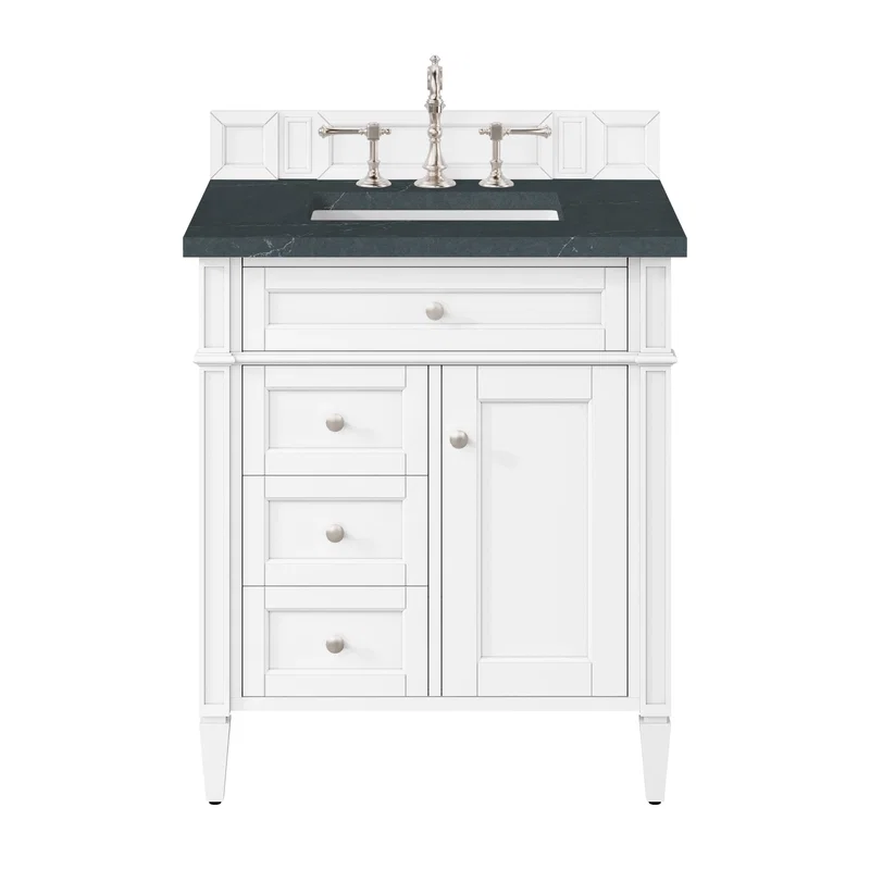 Brittany 30" Single Vanity, Bright White, w/ 3 CM Charcoal Soapstone Silestone Top
