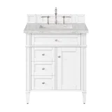 Brittany 30" Single Vanity, Bright White, w/ 3 CM Eternal Jasmine Pearl Silestone Top
