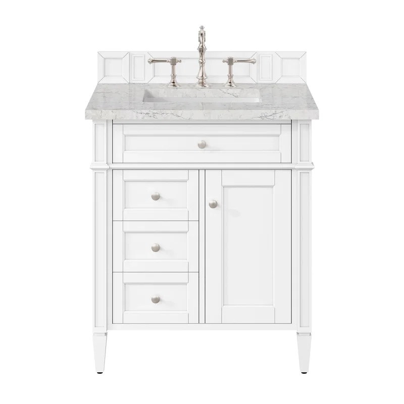 Brittany 30" Single Vanity, Bright White, w/ 3 CM Eternal Jasmine Pearl Silestone Top