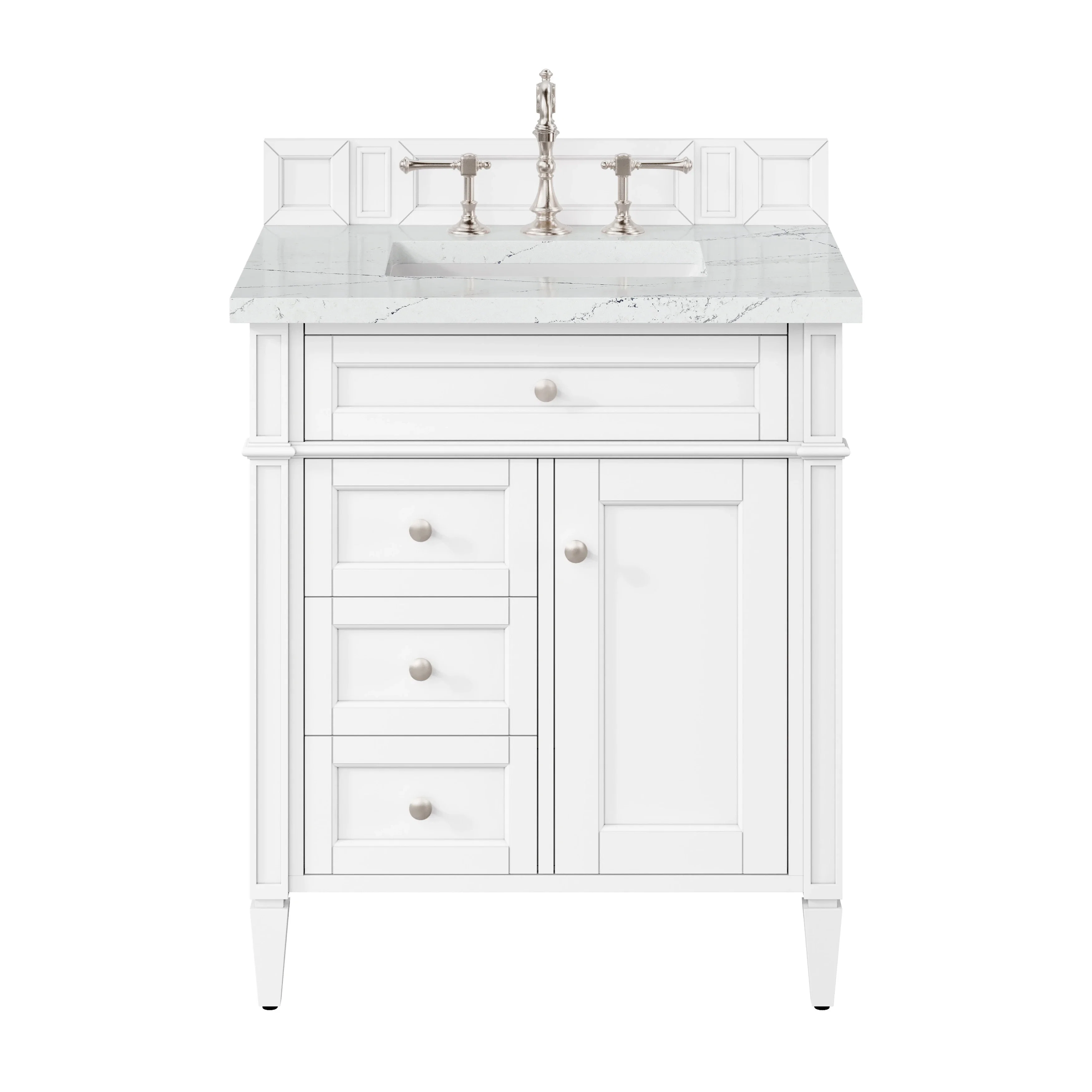 Brittany 30" Single Vanity, Bright White, w/ 3 CM Ethereal Noctis Silestone Top