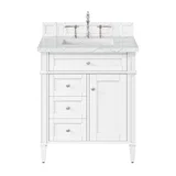 Brittany 30" Single Vanity, Bright White, w/ 3 CM Ethereal Noctis Silestone Top