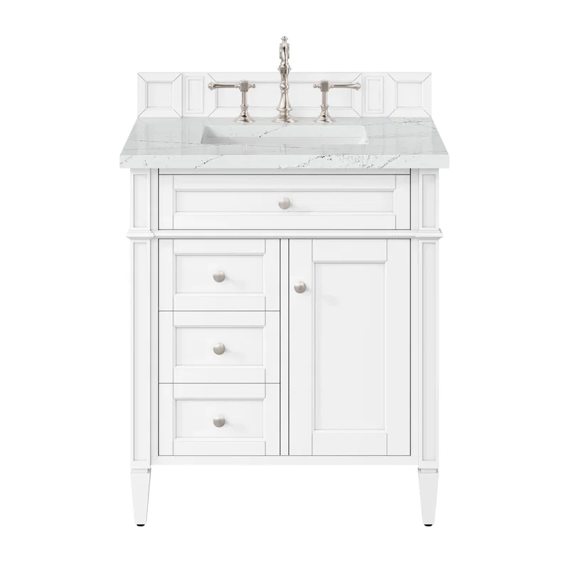 Brittany 30" Single Vanity, Bright White, w/ 3 CM Ethereal Noctis Silestone Top