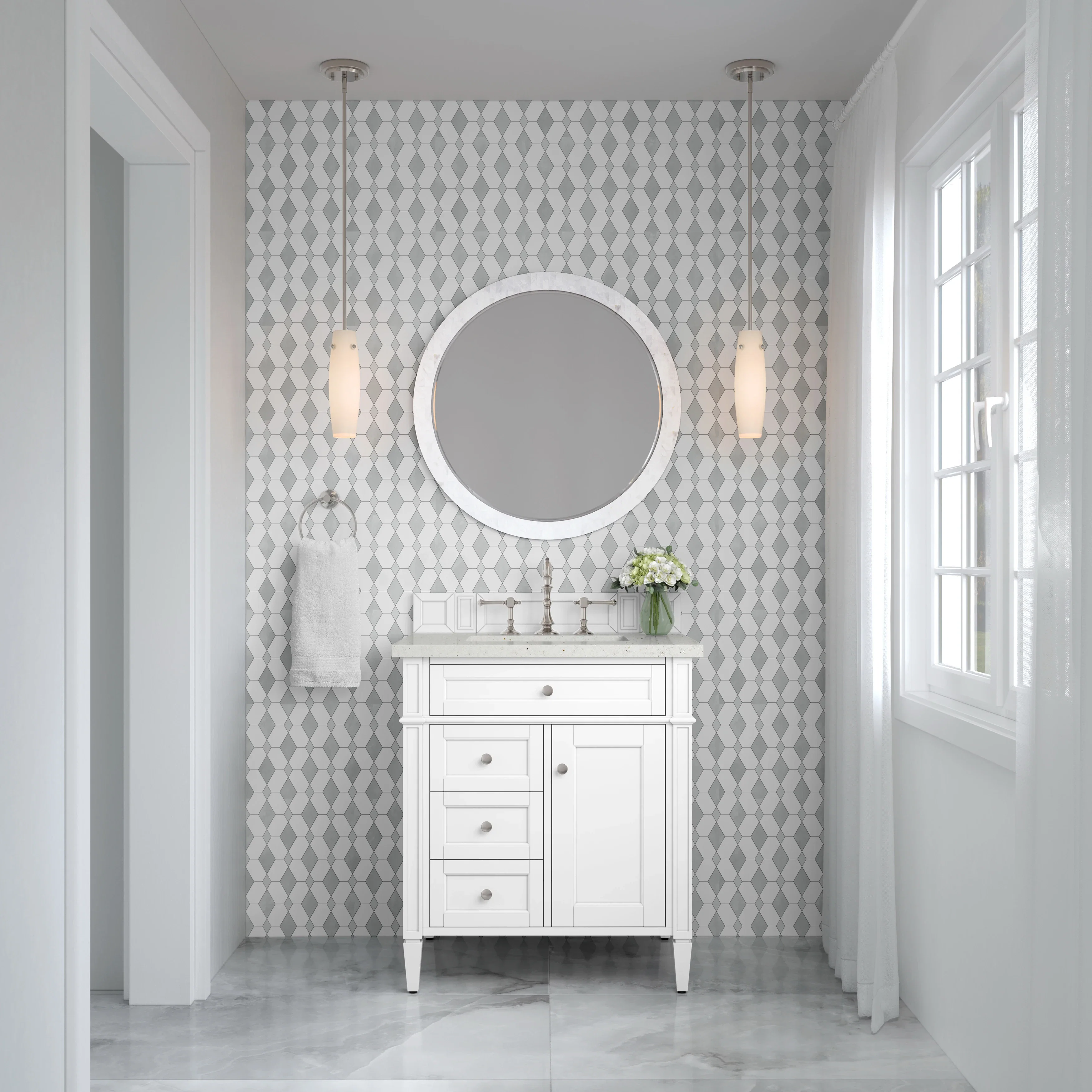 Brittany 30" Single Vanity, Bright White, w/ 3 CM Lime Delight Silestone Top