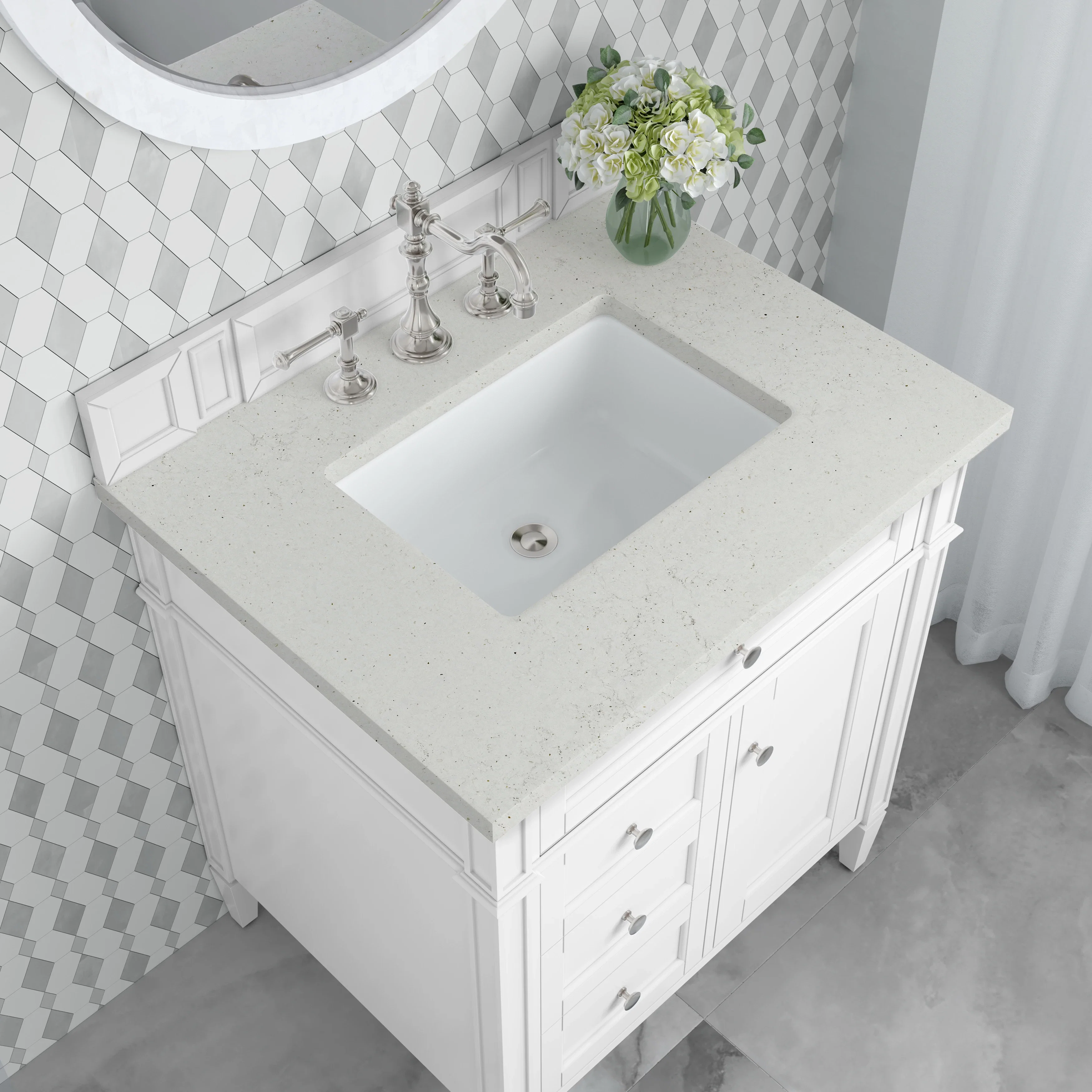 Brittany 30" Single Vanity, Bright White, w/ 3 CM Lime Delight Silestone Top