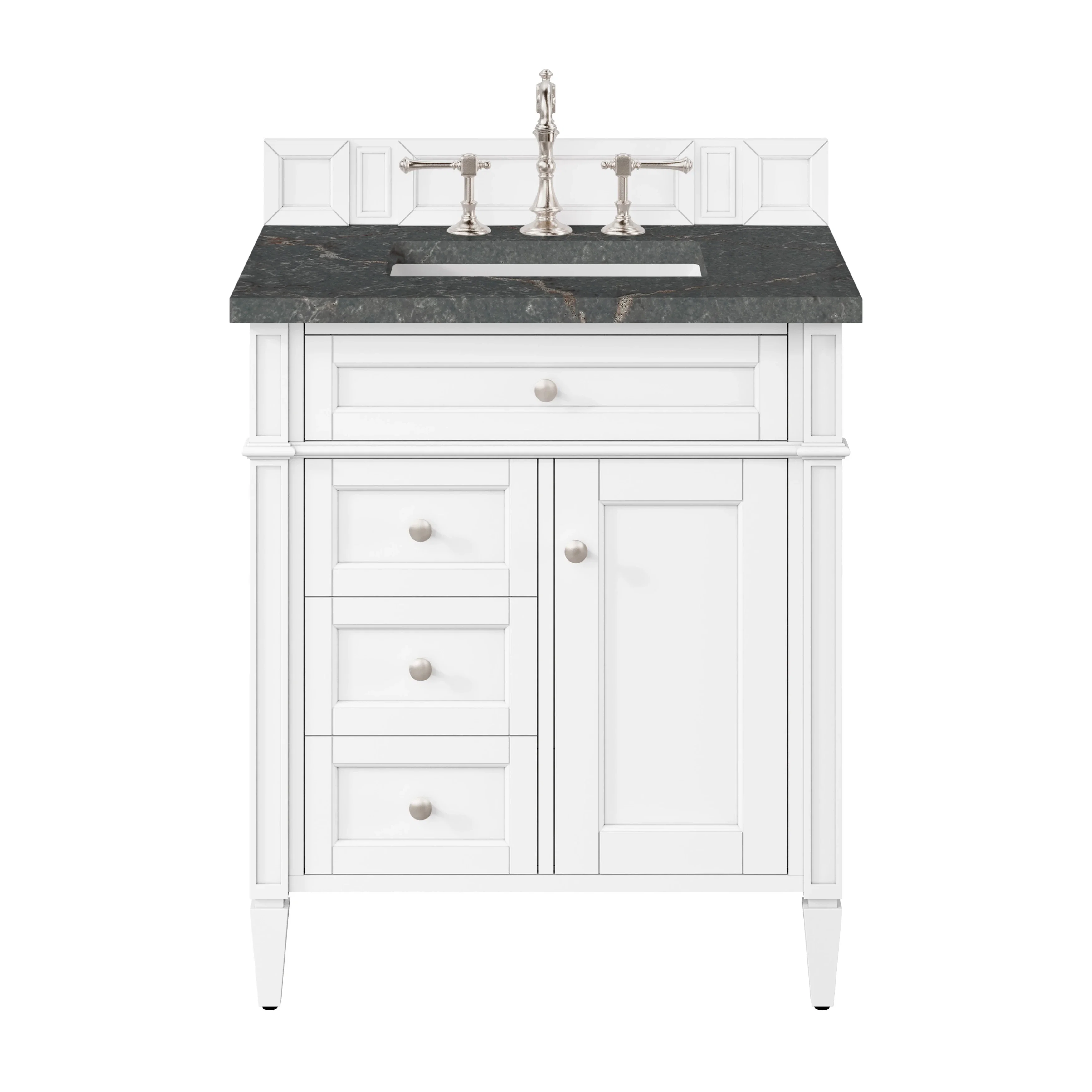 Brittany 30" Single Vanity, Bright White, w/ 3 CM Parisien Bleu Silestone Top