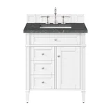Brittany 30" Single Vanity, Bright White, w/ 3 CM Parisien Bleu Silestone Top