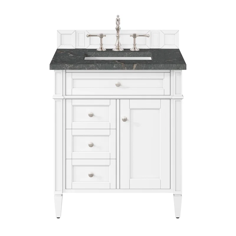 Brittany 30" Single Vanity, Bright White, w/ 3 CM Parisien Bleu Silestone Top