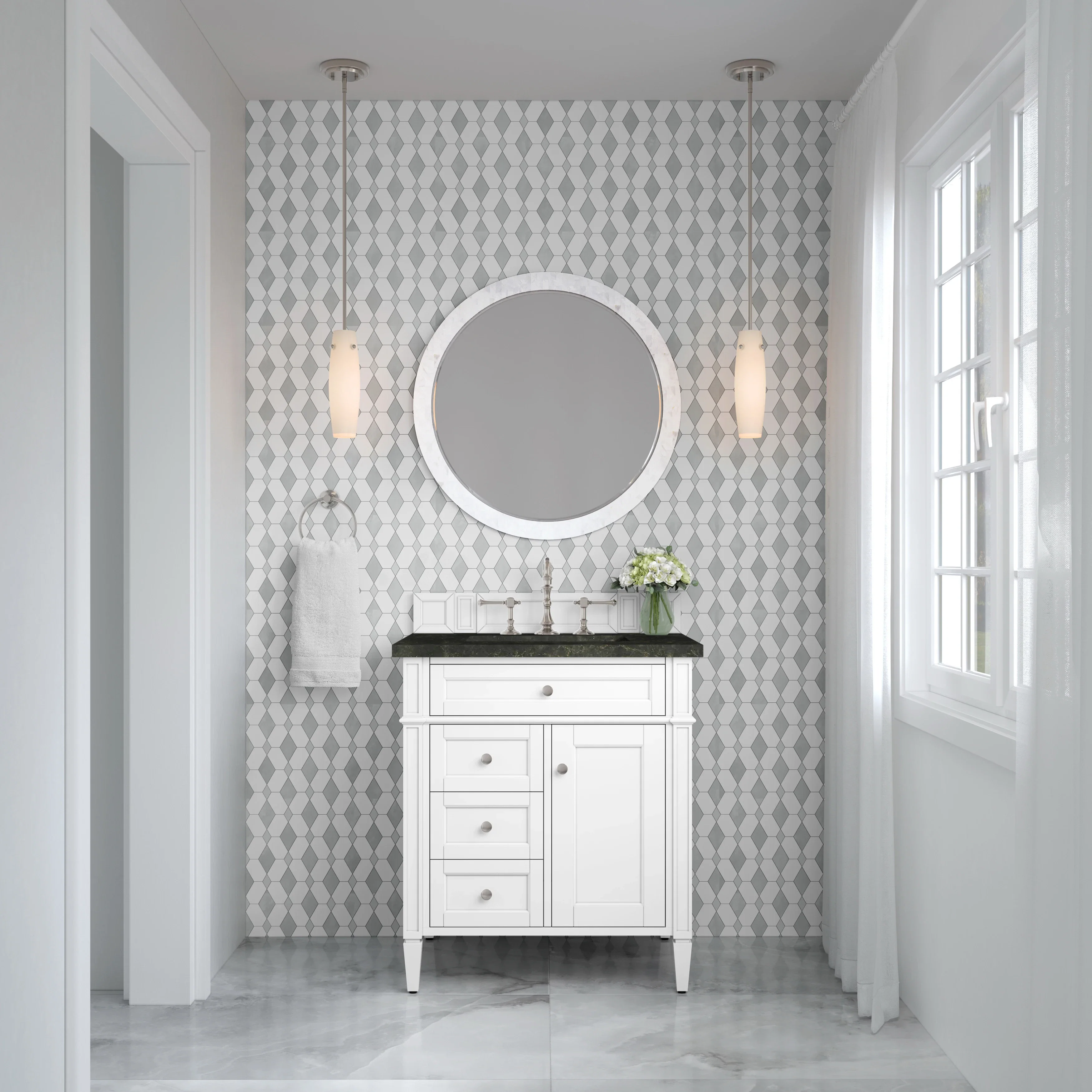 Brittany 30" Single Vanity in Bright White, w/ 3 CM Phantome Eclos Top