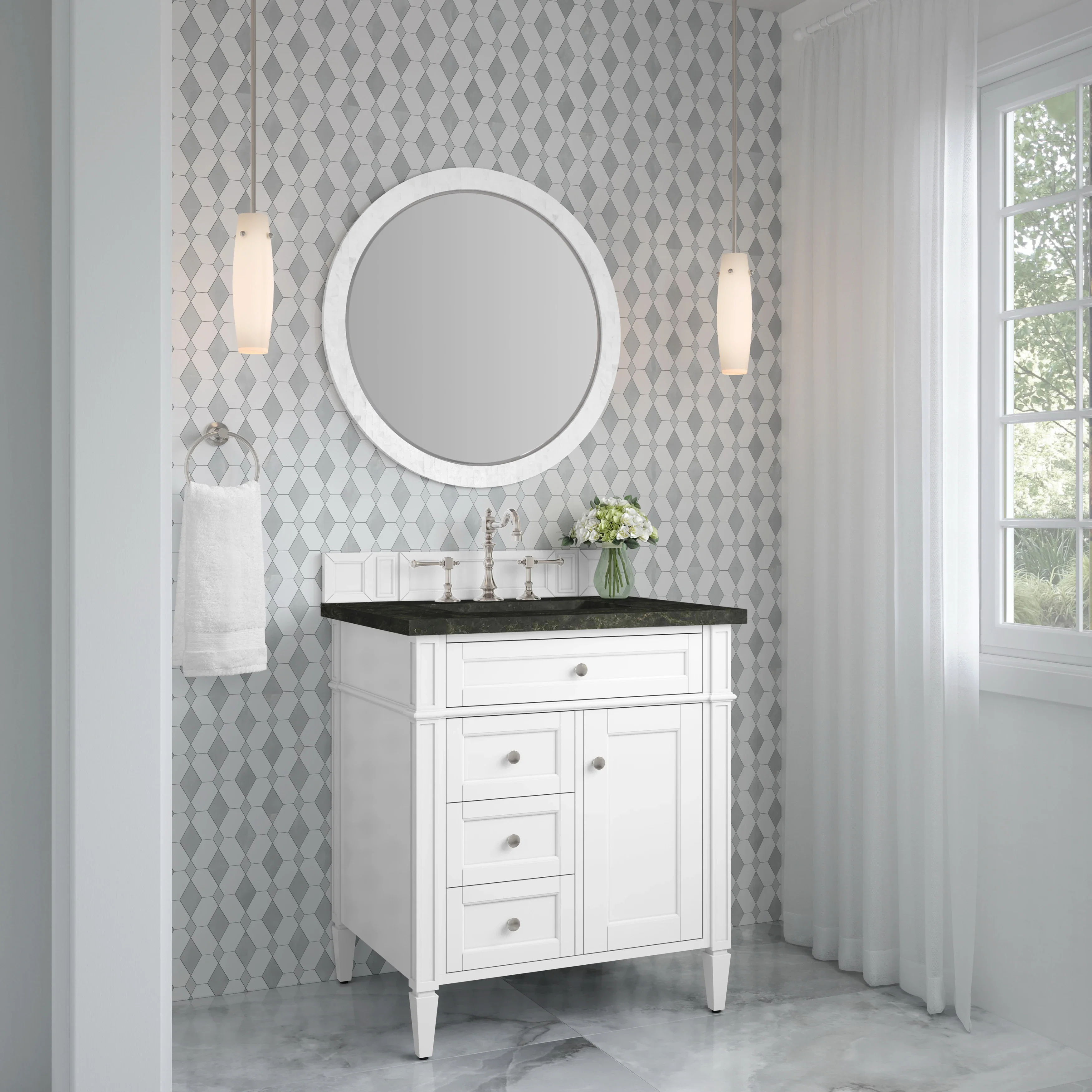 Brittany 30" Single Vanity in Bright White, w/ 3 CM Phantome Eclos Top