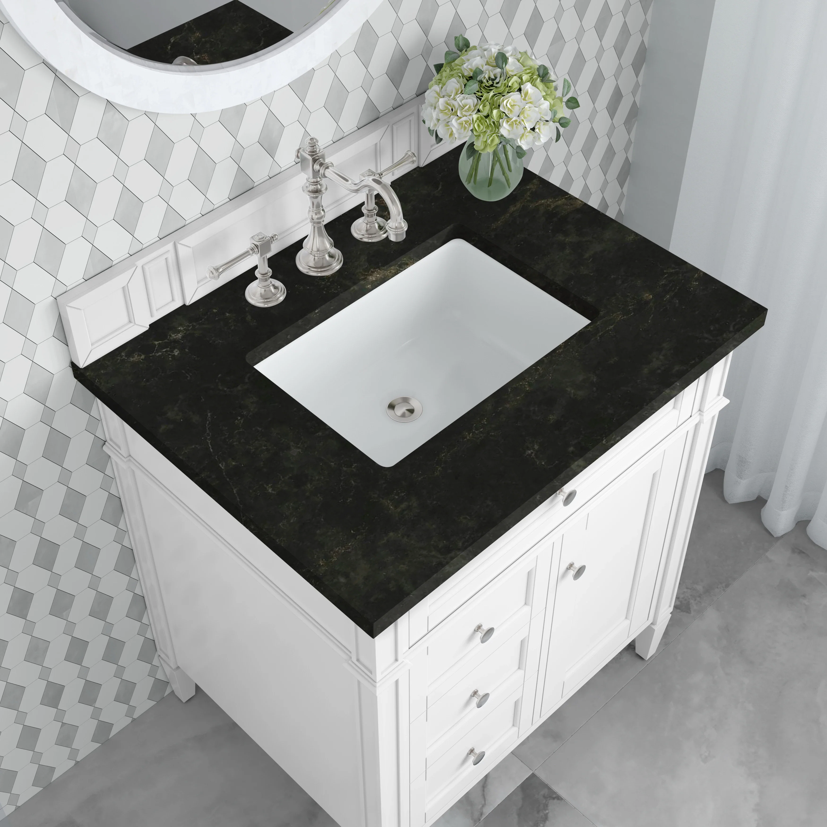 Brittany 30" Single Vanity in Bright White, w/ 3 CM Phantome Eclos Top
