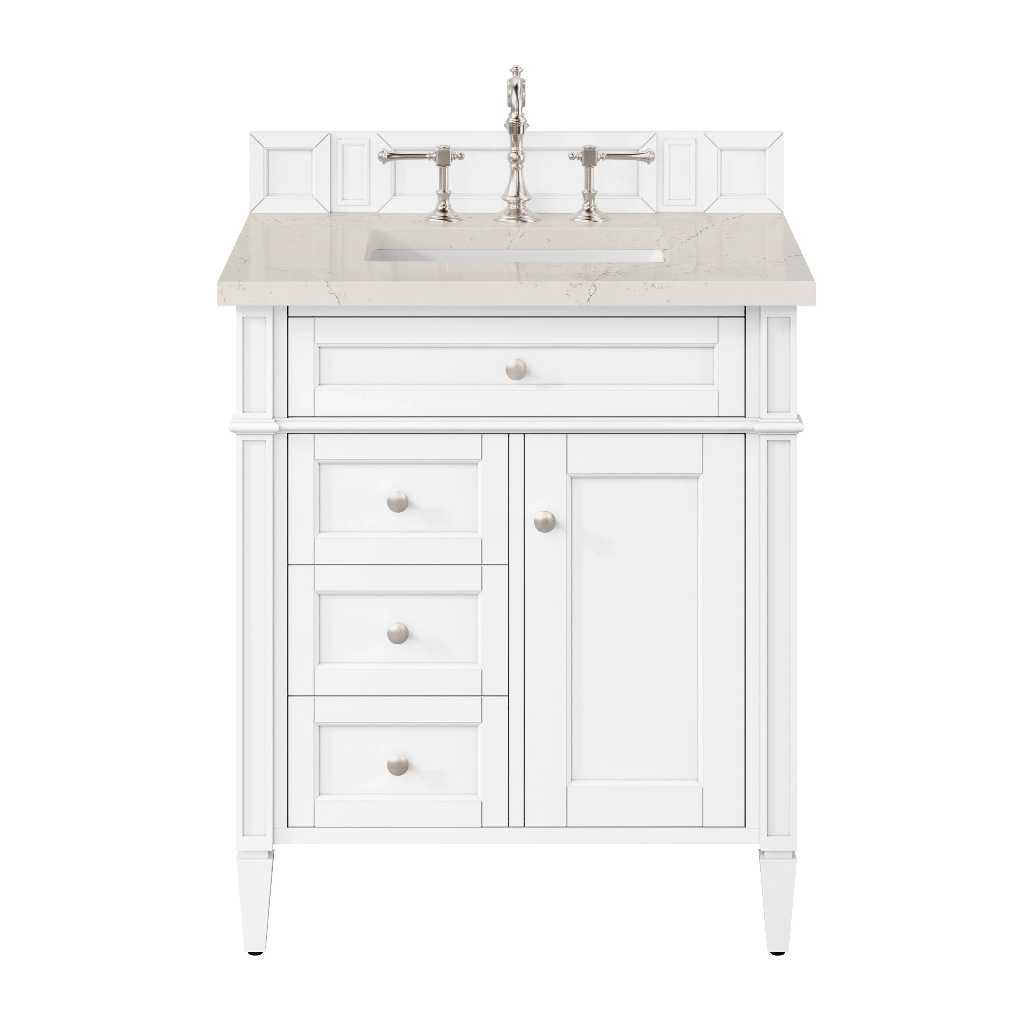 Brittany 30" Single Vanity in Bright White, w/ 3 CM Siberian Silestone Top