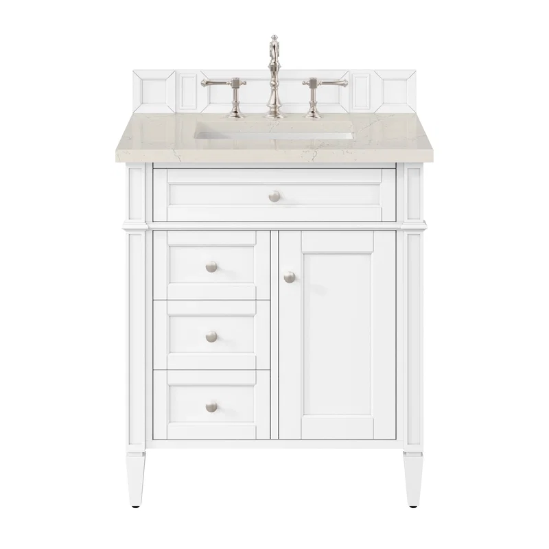 Brittany 30" Single Vanity in Bright White, w/ 3 CM Siberian Silestone Top