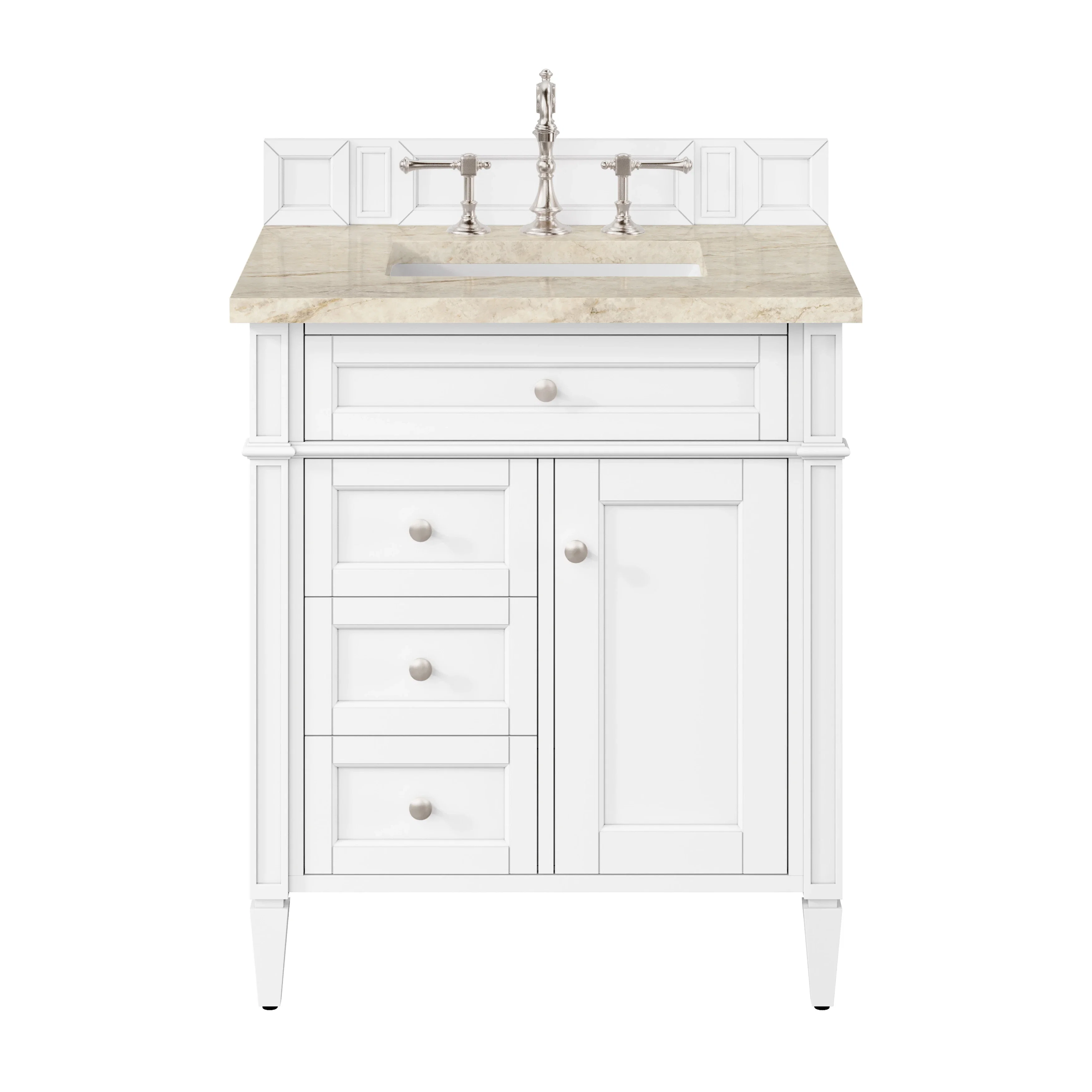 Brittany 30" Single Vanity in Bright White, w/ 3 CM Tajnar Eclos Top