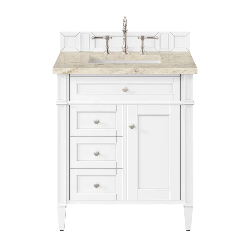 Brittany 30" Single Vanity in Bright White, w/ 3 CM Tajnar Eclos Top