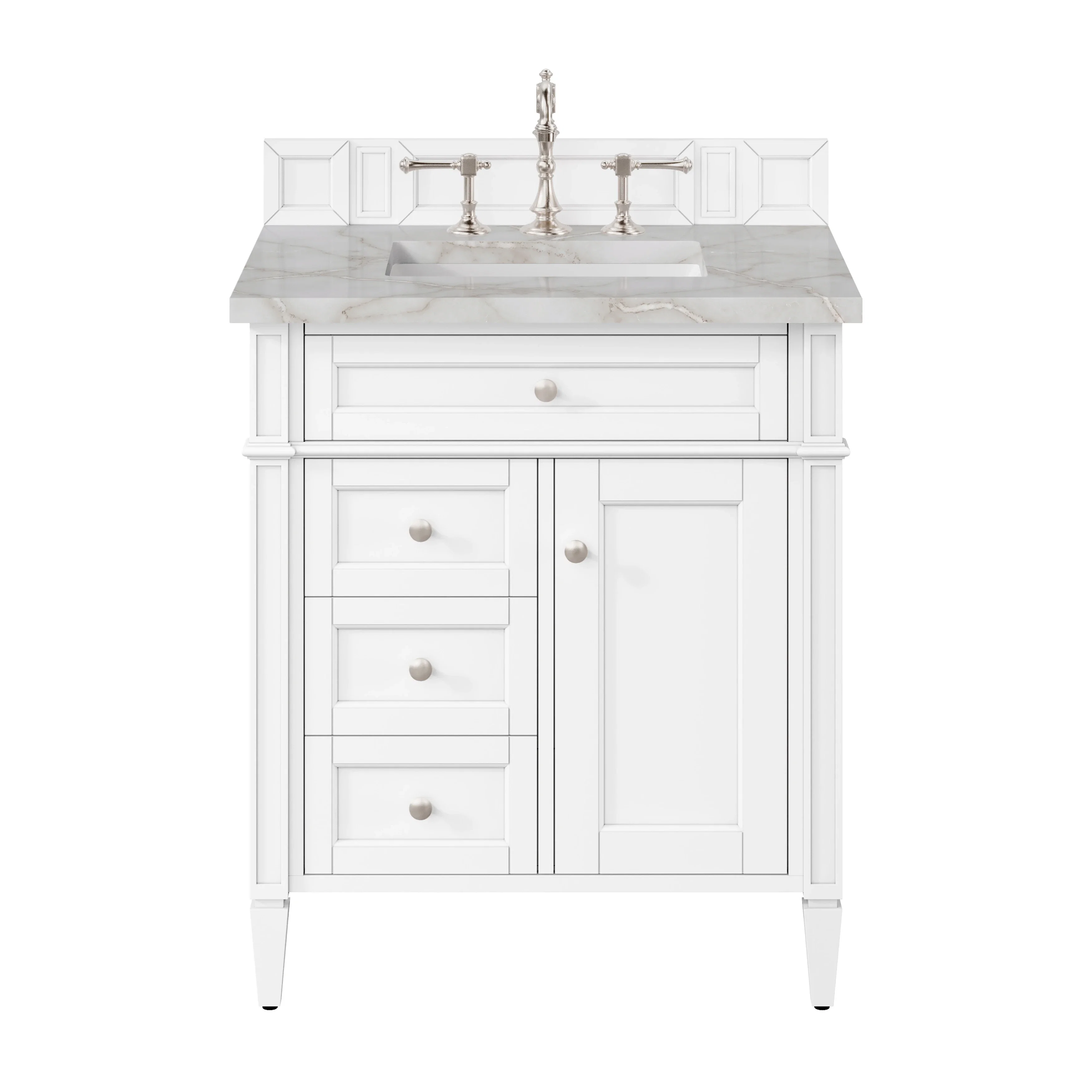 Brittany 30" Single Vanity, Bright White, w/ 3 CM Victorian Silver Silestone Top