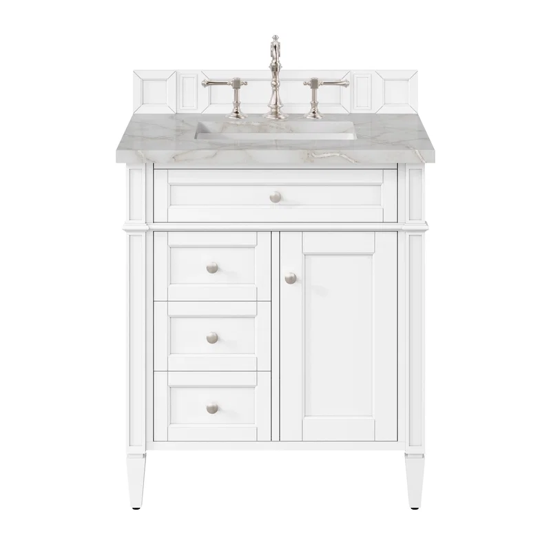 Brittany 30" Single Vanity, Bright White, w/ 3 CM Victorian Silver Silestone Top