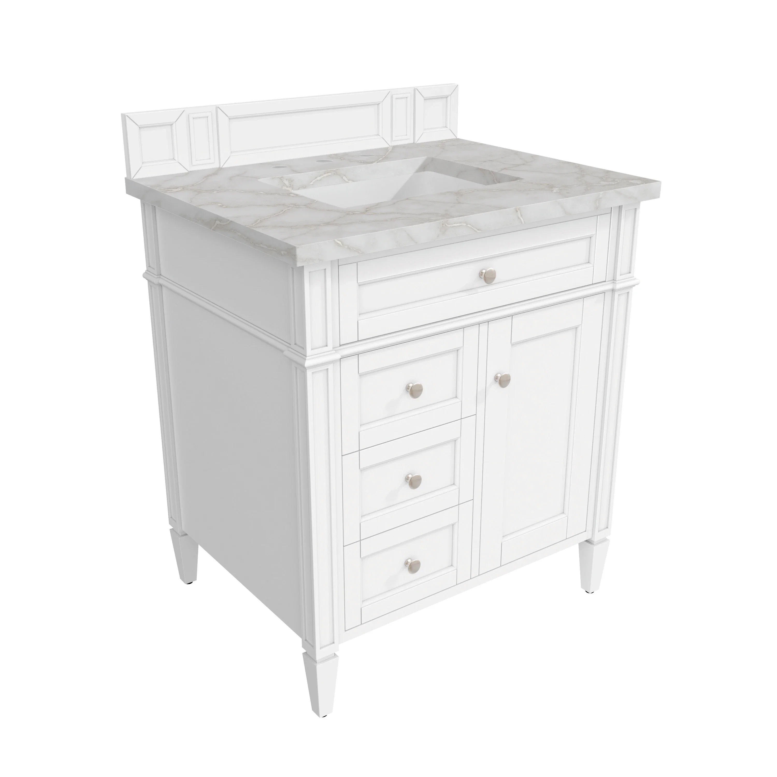 Brittany 30" Single Vanity, Bright White, w/ 3 CM Victorian Silver Silestone Top