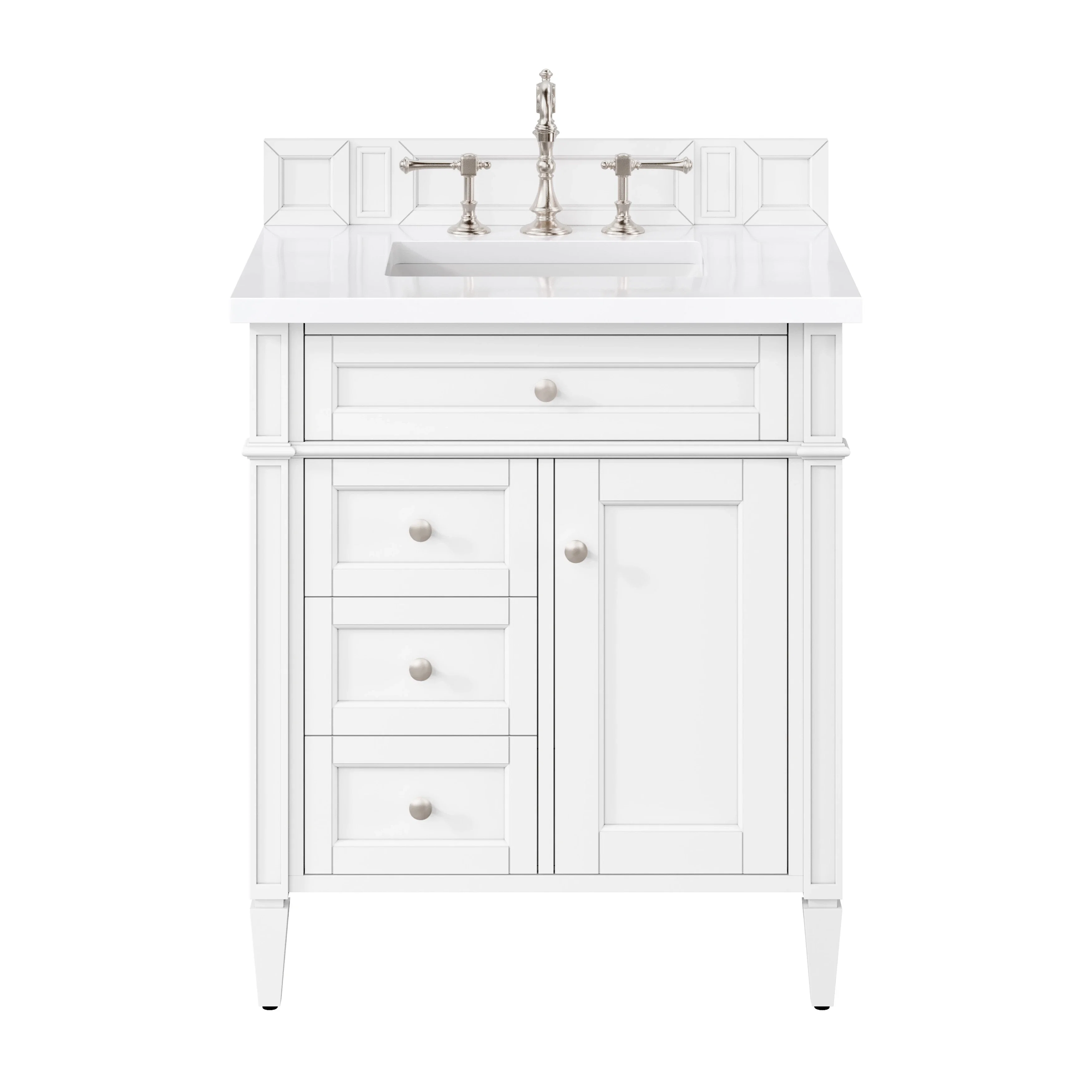 Brittany 30" Single Vanity, Bright White, w/ 3 CM White Zeus Silestone Top