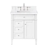 Brittany 30" Single Vanity, Bright White, w/ 3 CM White Zeus Silestone Top