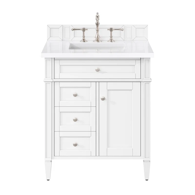 Brittany 30" Single Vanity, Bright White, w/ 3 CM White Zeus Silestone Top