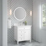 Brittany 30" Single Vanity, Bright White, w/ 3 CM White Zeus Silestone Top