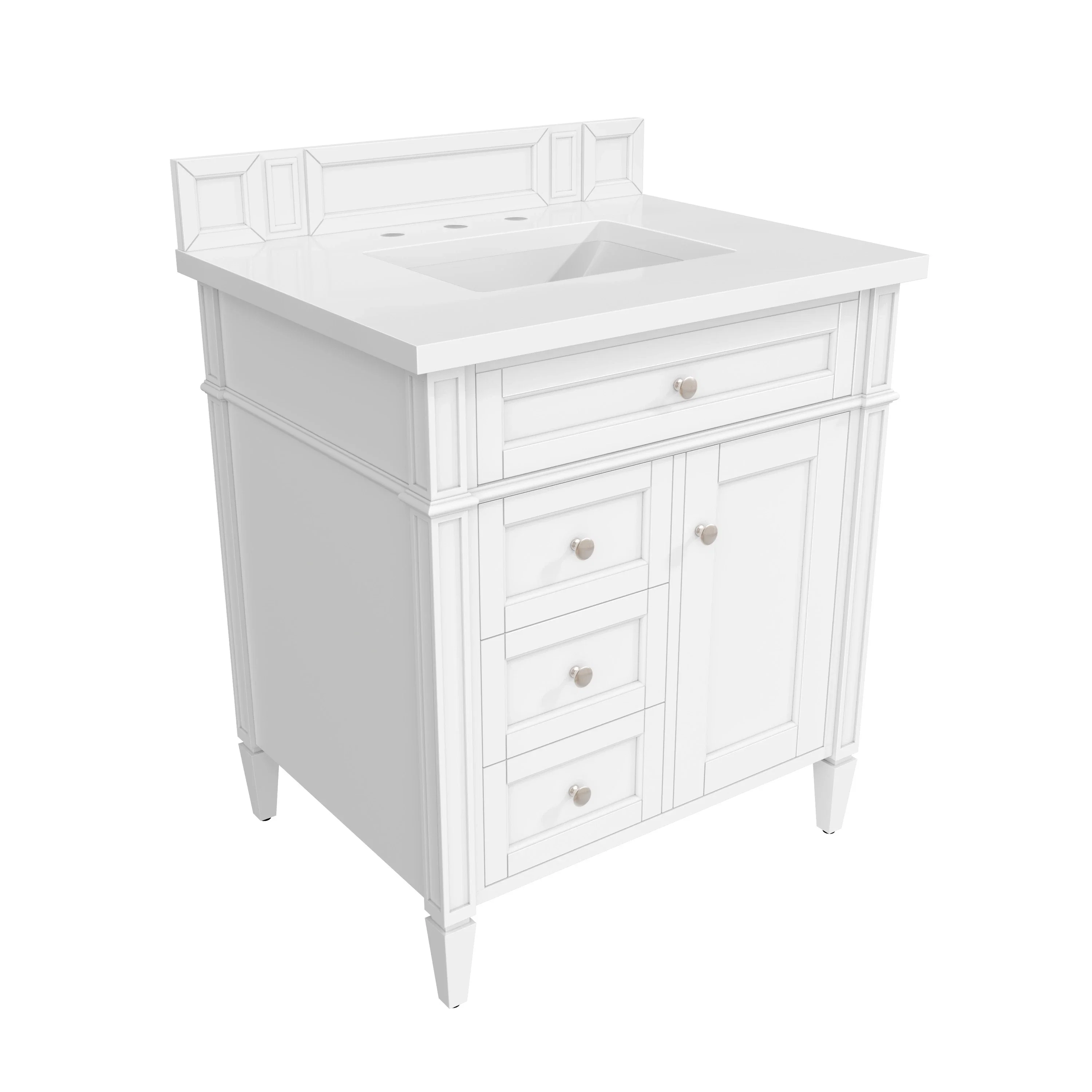 Brittany 30" Single Vanity, Bright White, w/ 3 CM White Zeus Silestone Top