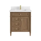 Brittany 30" Single Vanity, Pecan w/ Single Hole 3 CM White Zeus Silestone Top and Matching Backsplash